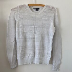 Vince White Open-Knit Crewneck Sweater